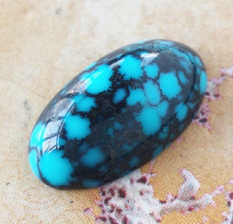 云盖寺 漂亮乌兰花 高瓷高蓝 原矿绿松石无优化 戒面 19*10*5