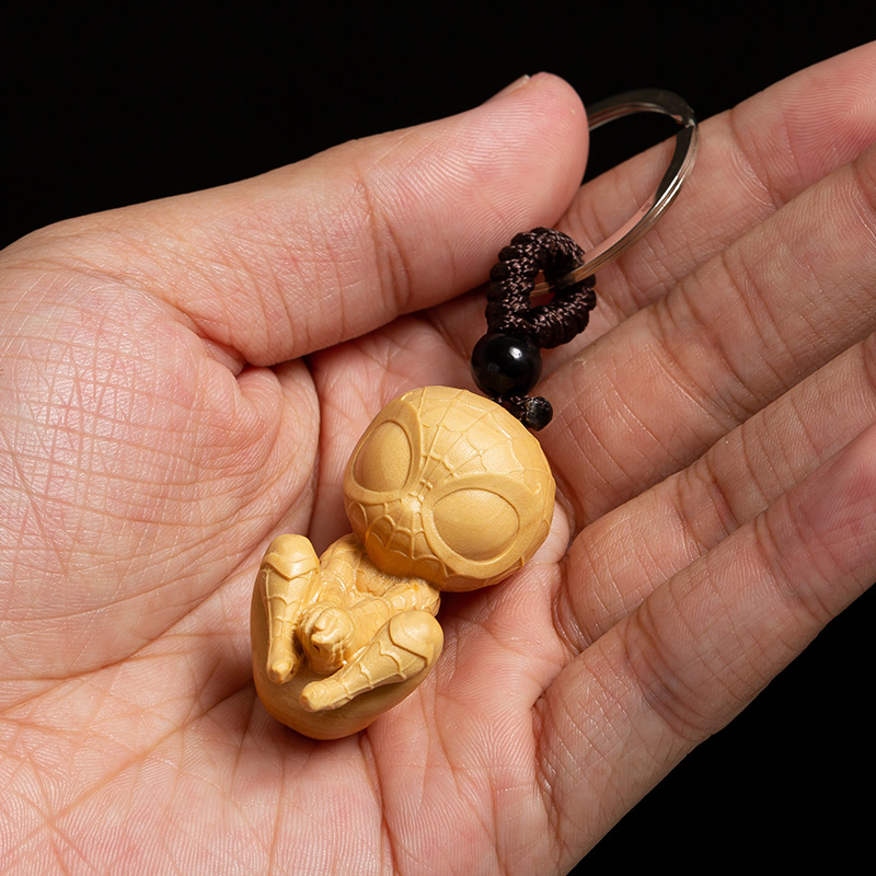 黄杨木雕钥匙扣创意把玩手把件蜘蛛侠随身男士盘玩工艺品文玩挂件