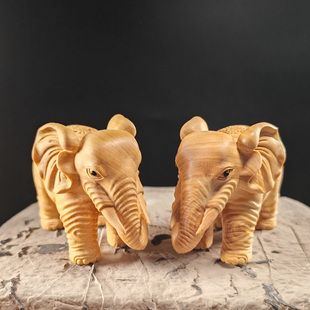 黄杨木文玩手把件男士随身把玩实木挂件工艺品木雕大象小摆件一对