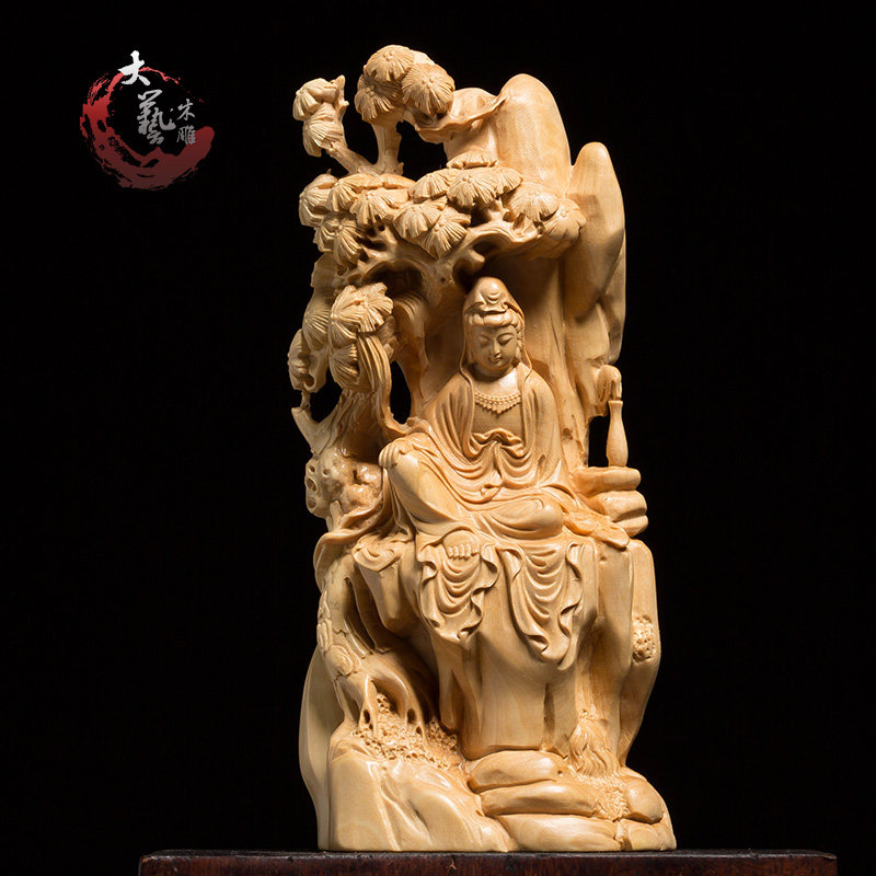 黄杨木供奉菩萨自在观音工艺品