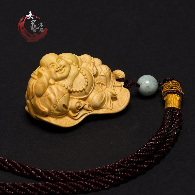高档l黄杨木雕中式客厅供奉雕刻i工艺品文玩手把件弥勒佛像笑佛汽