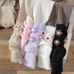 2025秋冬款 靓丽配裙 澳绒袜套959三朵小花纯色袜套女童打底袜时尚