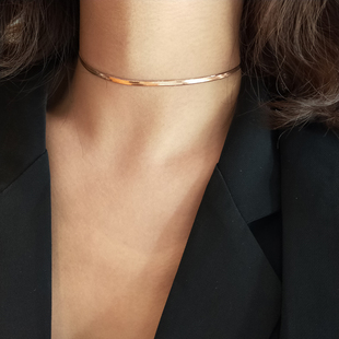 欧美光面蛇骨链玫瑰金钛钢14K包金ins短款 颈链冷淡风锁骨链不掉色