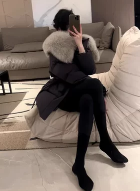 大毛领羽绒服女冬2025新款小个子收腰中长款保暖显瘦面包棉服外套