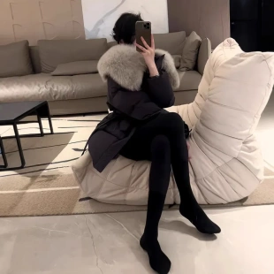 大毛领羽绒服女冬2025新款小个子收腰中长款保暖显瘦面包棉服外套