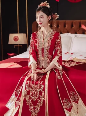 v领秀禾服2026春季新款新娘结婚敬酒服凤冠霞帔婚服新中式出阁服