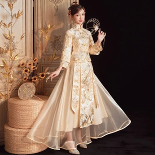 2026新款夏季秀禾服新娘中式婚结婚礼服香槟色秀和服网纱秋款秀禾