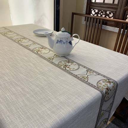 新中式加厚棉麻桌布禅意茶台纯色国风桌长桌会议桌台布茶桌桌旗