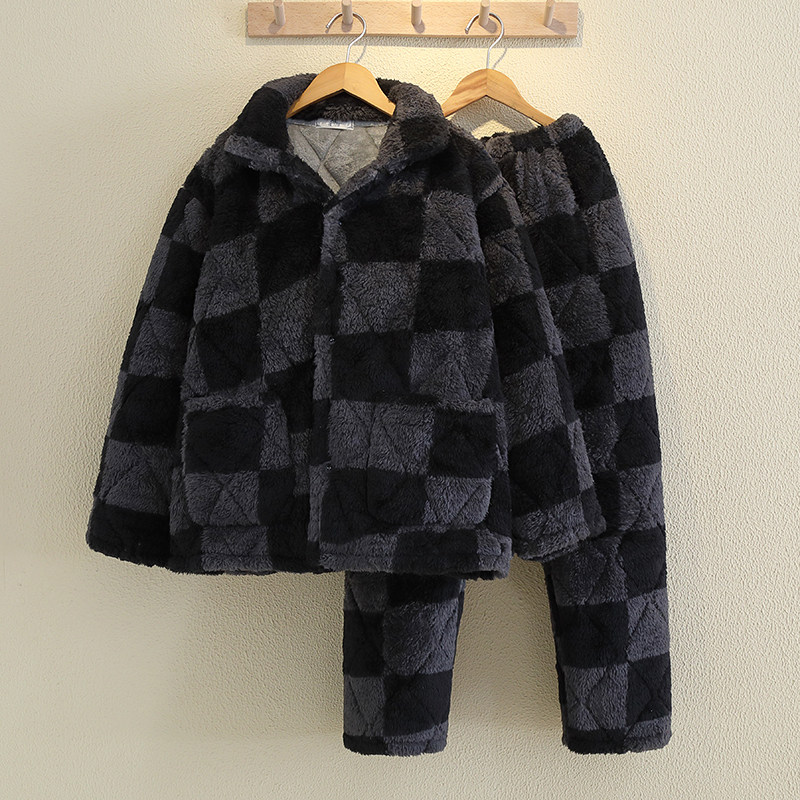 睡衣儿童冬季三层加厚夹棉袄加绒珊瑚绒男女孩亲子家居服套装外出