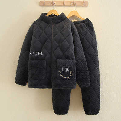 超厚冬季家居服套装三层夹棉睡衣