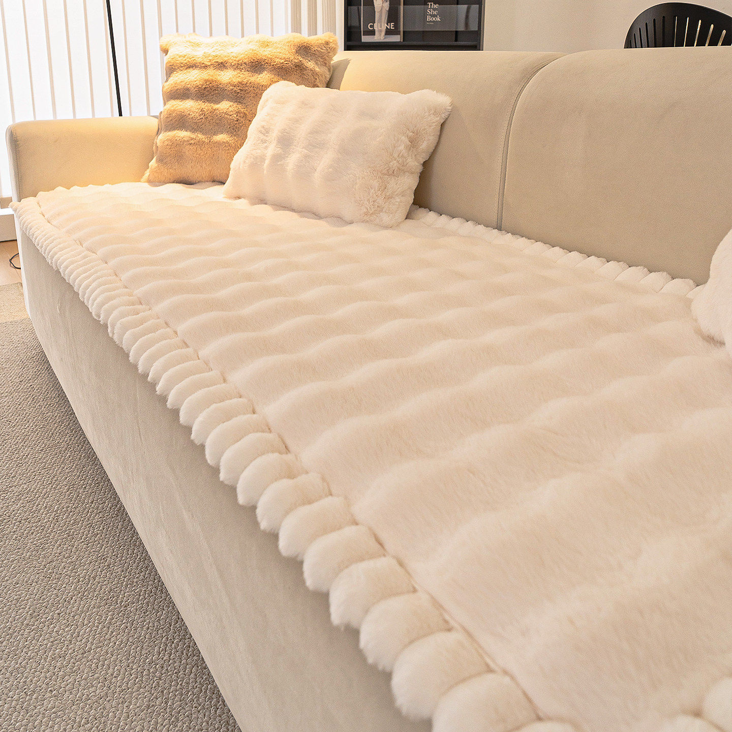 2026新款兔毛绒沙发垫奶油风直排固定防滑冬季盖布坐垫子四季通用,居家布艺,沙发垫,淘宝优惠券,粉丝福利购,淘宝优惠卷