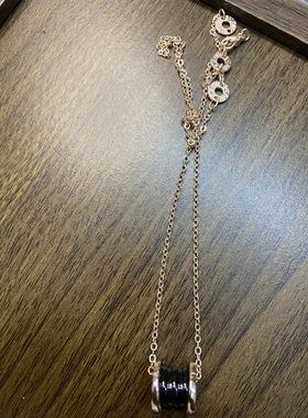 中古vintage黑陶瓷弹簧钛钢玫瑰金色百搭项链