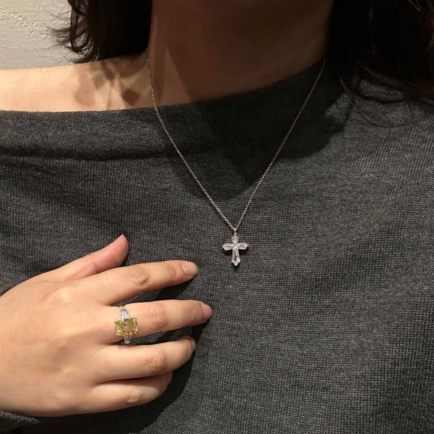 铂金pt950白金钻石项链十字架男女吊坠无边镶高级个性设计定制