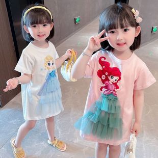 韩系女孩公主裙高档ins中长款 T恤裙蕾丝拍照裙子网红超仙