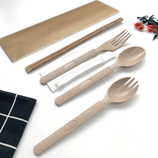 加厚一次性叉勺筷子纸巾牙签五件套外卖餐厅商用刀叉勺牛皮纸套装