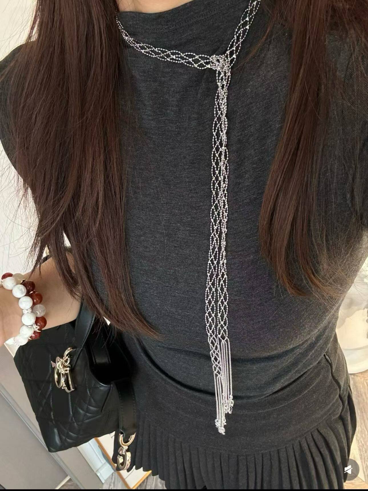 蕾丝月帘项链女2026新款 新中式小众设计感高级感流苏长款毛衣链