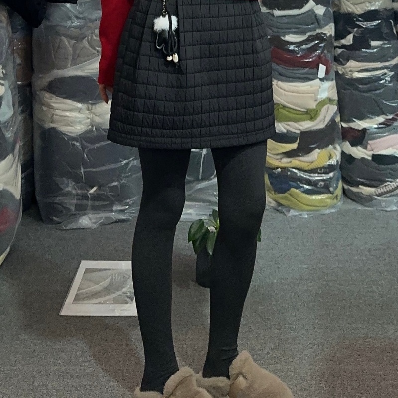 夹棉格子包臀A字裙女松紧腰挂件