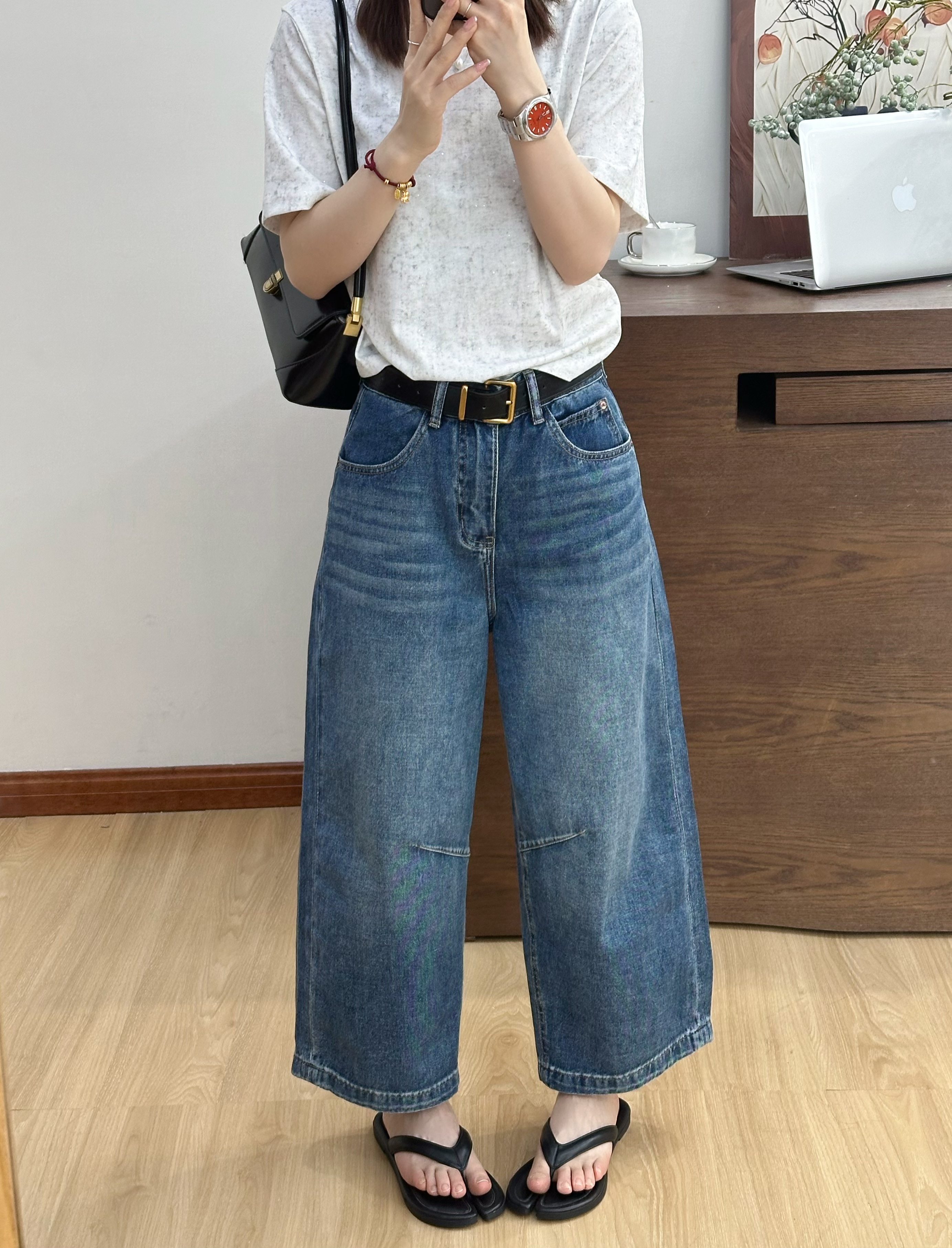 后口袋休闲工装牛仔直筒裤女欧洲站2026春夏新款蓝色褶皱显瘦九分