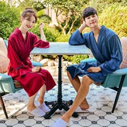 2018 mùa thu mới Hàn Quốc Dongdaemun mua sắm Lunaluz màu đơn giản áo choàng lụa dài tay áo choàng đôi - Night Robe