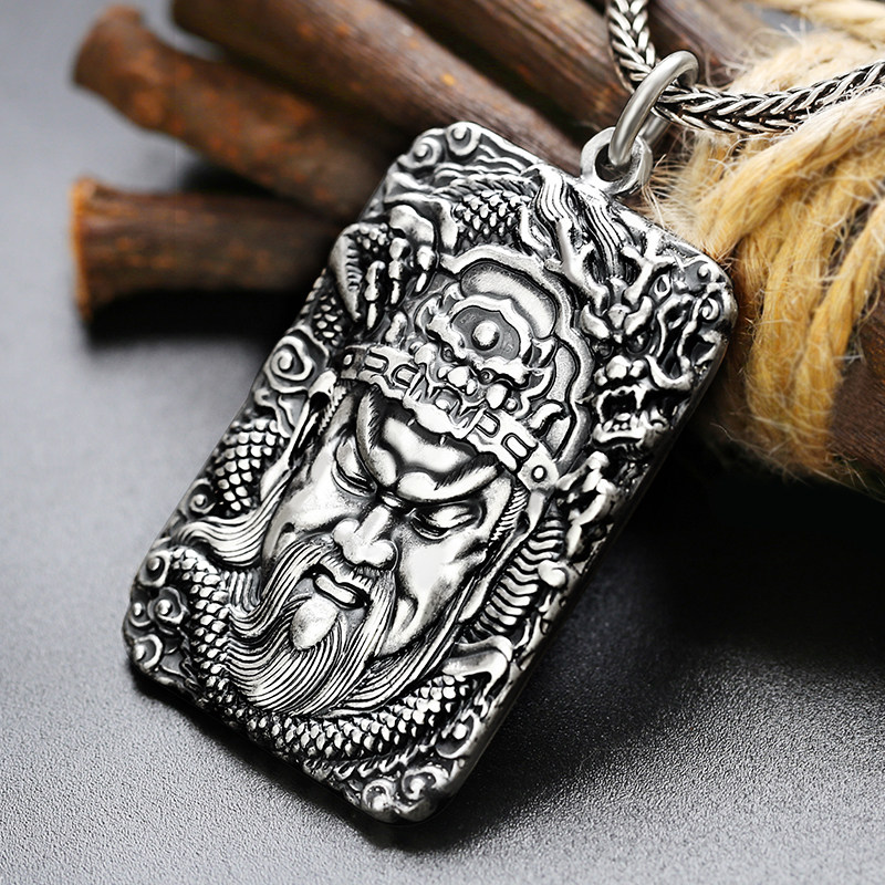 999足银关公吊坠男士纯银项链吊牌男款霸气个性国潮民族潮男潮人