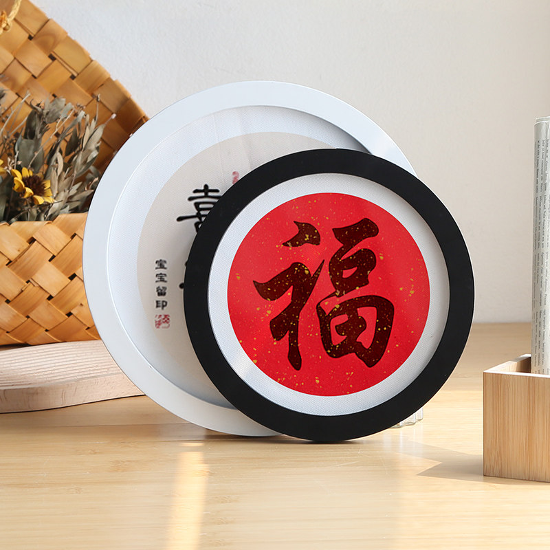 热销圆形相框挂墙简约现代北欧画框中式正圆油画刺绣装裱1.540厘