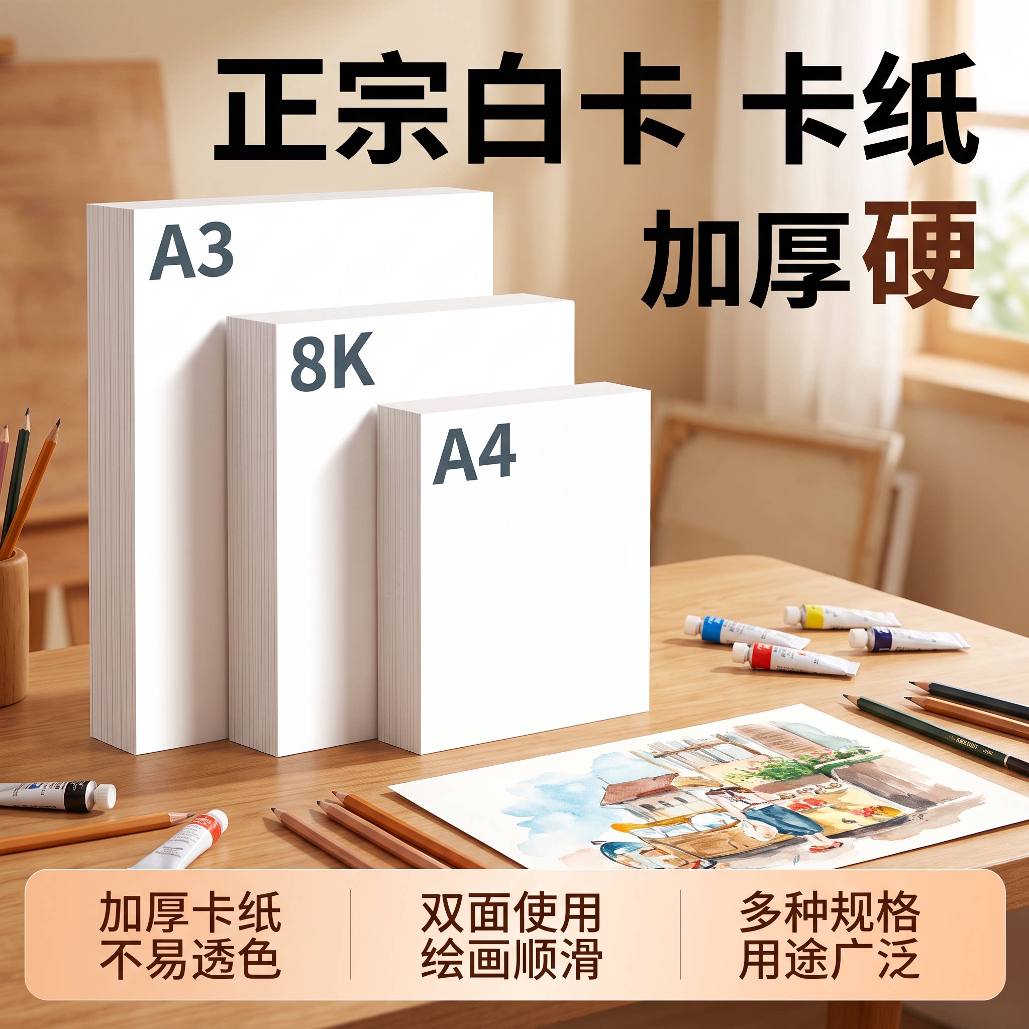 白色垫纸手工DIY材料绘画画纸硬纸板A4A5A38k白卡纯白硬卡纸厚纸学生手抄卡儿童美术画涂鸦手写明信片留言