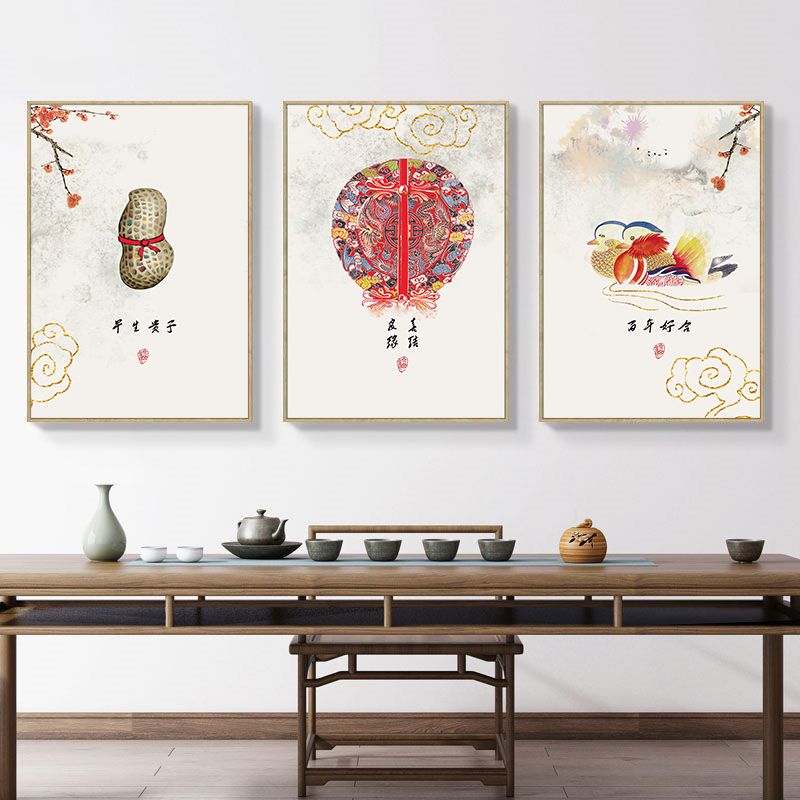 新中式客厅装饰画挂画沙发背景墙现代简约卧室画百年好合