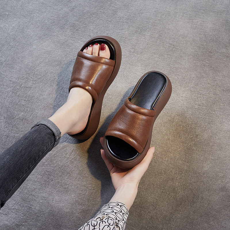 头层牛皮一字拖鞋女2022春夏新款露趾外穿厚底面包拖鞋休闲沙滩鞋,女鞋,一字拖,淘宝优惠券,粉丝福利购,淘宝优惠卷