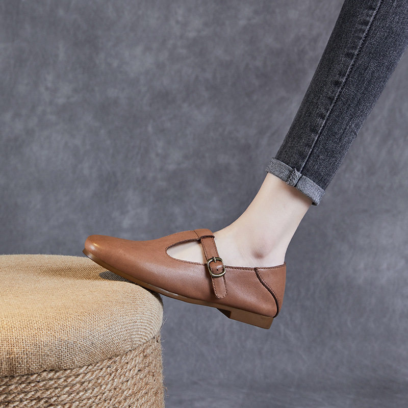 复古法式小皮鞋女2024春季新玛丽珍鞋软底真皮丁字鞋森系平底单鞋,女鞋,玛丽珍鞋,淘宝优惠券,粉丝福利购,淘宝优惠卷