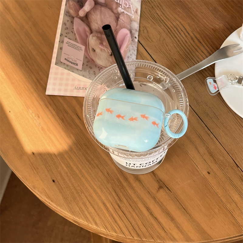 韩系小众时髦蓝色油画金鱼适用AirPods保护套Pro保护壳AirPods3耳机套苹果airpods 2二代三代蓝牙软壳