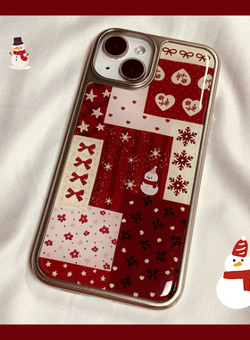 新年红色格纹雪花拼接适用ihone16promax苹果15pro手机壳14新款13