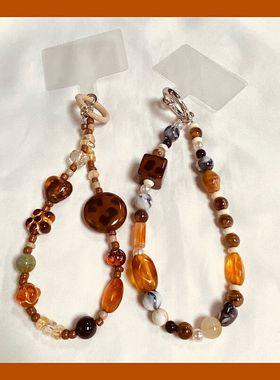 海盐琥珀 手工自制手机链捷克琉璃串珠美拉德秋冬ccd链