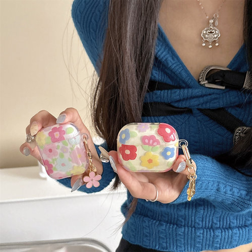 韩系ins油画花朵适用苹果耳机保护套airpods4无线蓝牙耳机壳三四代airpodpro2二代ipod耳机盒airpods3保护壳