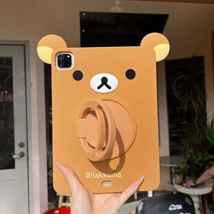 卡通立体轻松熊旋转支架适用iPad11保护壳2025新款11寸网红苹果ipad9保护套mini6硅胶ipadair4/5软10平板套潮