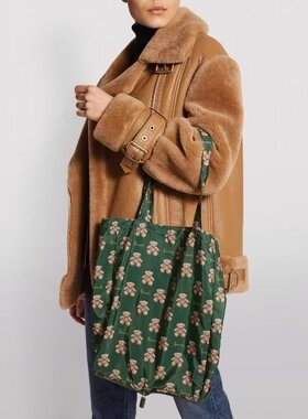 周A家harrods可折叠拉链购物袋小熊单肩尼龙材质通勤大容量购物袋