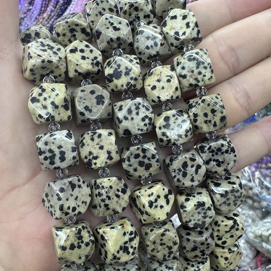 天然斑点石散珠方糖切面黑点石原石手链项链DIY半成品手串珠饰品
