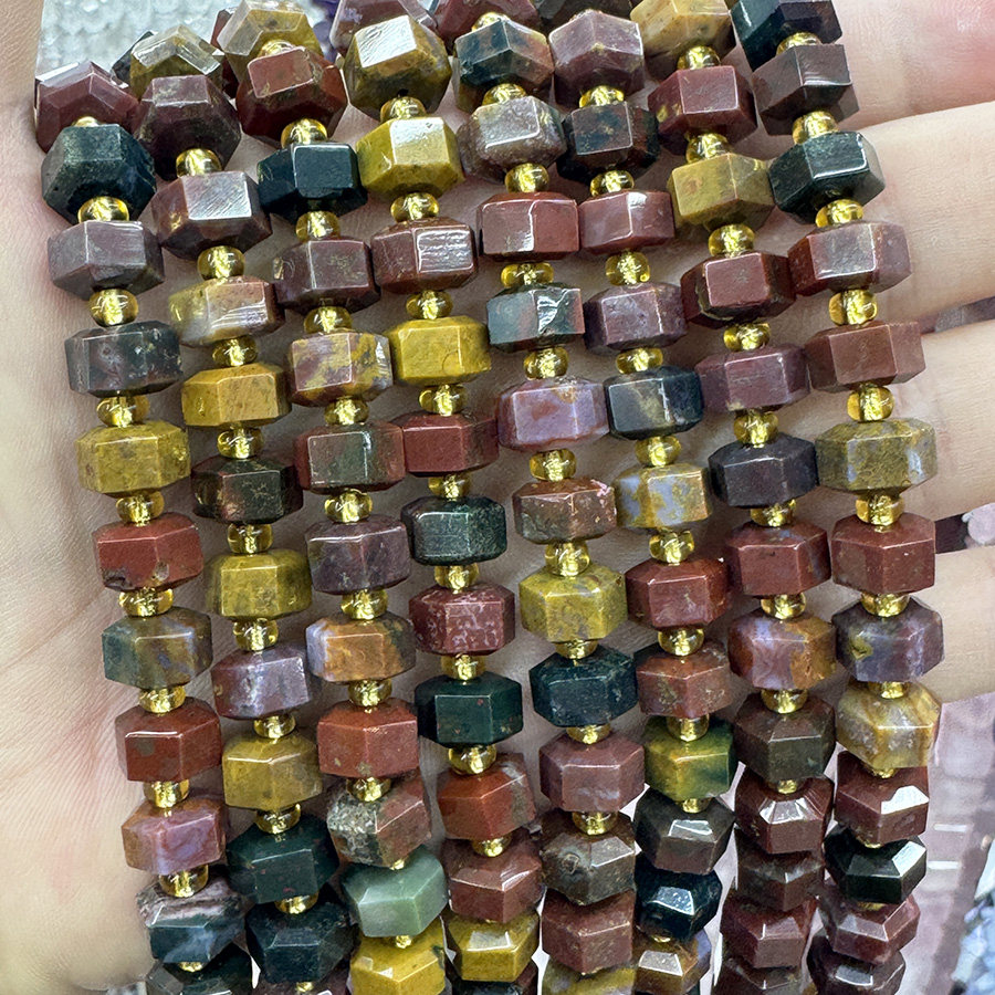 天然海洋玛瑙切面散珠原石车轮珠手链项链水晶半成品DIY手串饰品