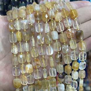 天然黄胶花水晶长方形散珠切面手链项链DIY半成品手串珠饰品配件