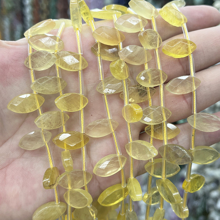 天然黄澳宝石切面叶子散珠水晶原石手链项链半成品DIY手串珠饰品