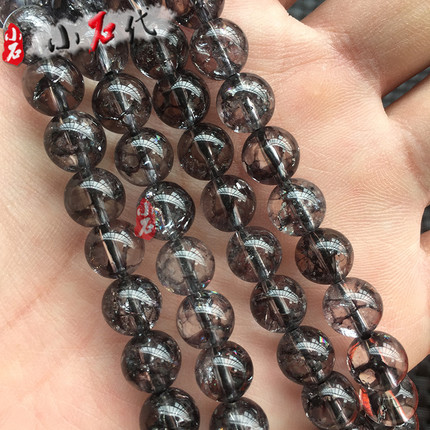 天然黑幽灵晶散珠圆珠手链项链优化水晶diy手串半成品饰品配件