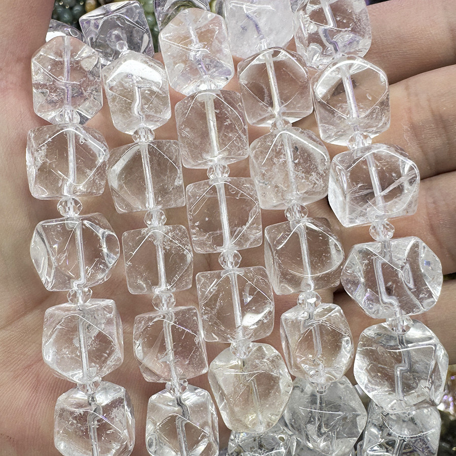 天然白水晶散珠方糖切面冰透白晶原石手链项链DIY半成品手串饰品