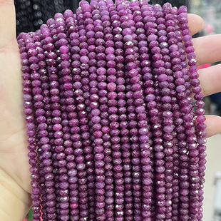 天然红宝石盘珠切面红水晶散珠手链项链半成品DIY手串饰品4x6mm