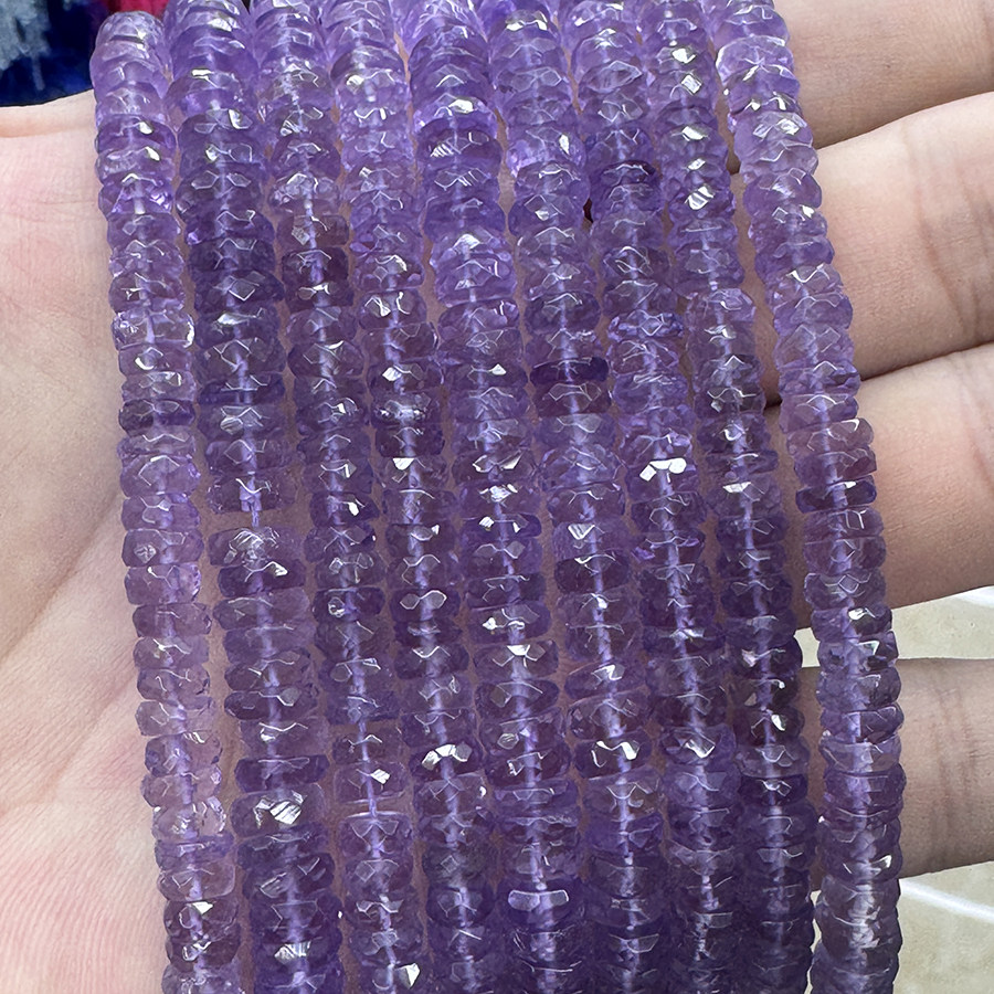 天然紫水晶切面盘珠散珠精品水晶原石手链项链半成品DIY手串配饰