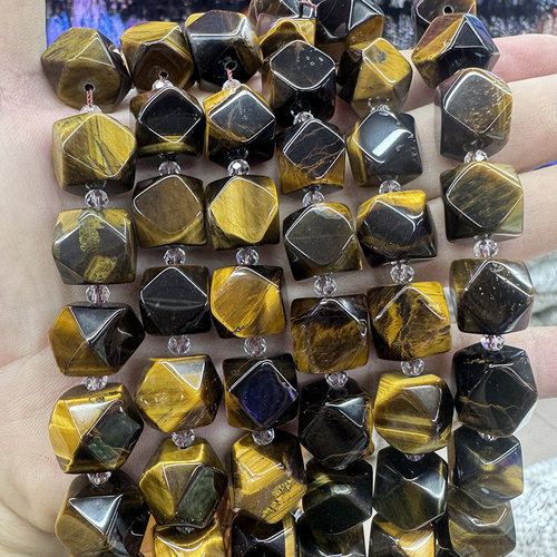 天然黄虎眼石散珠方糖切面虎睛石原石手链项链DIY半成品手串饰品