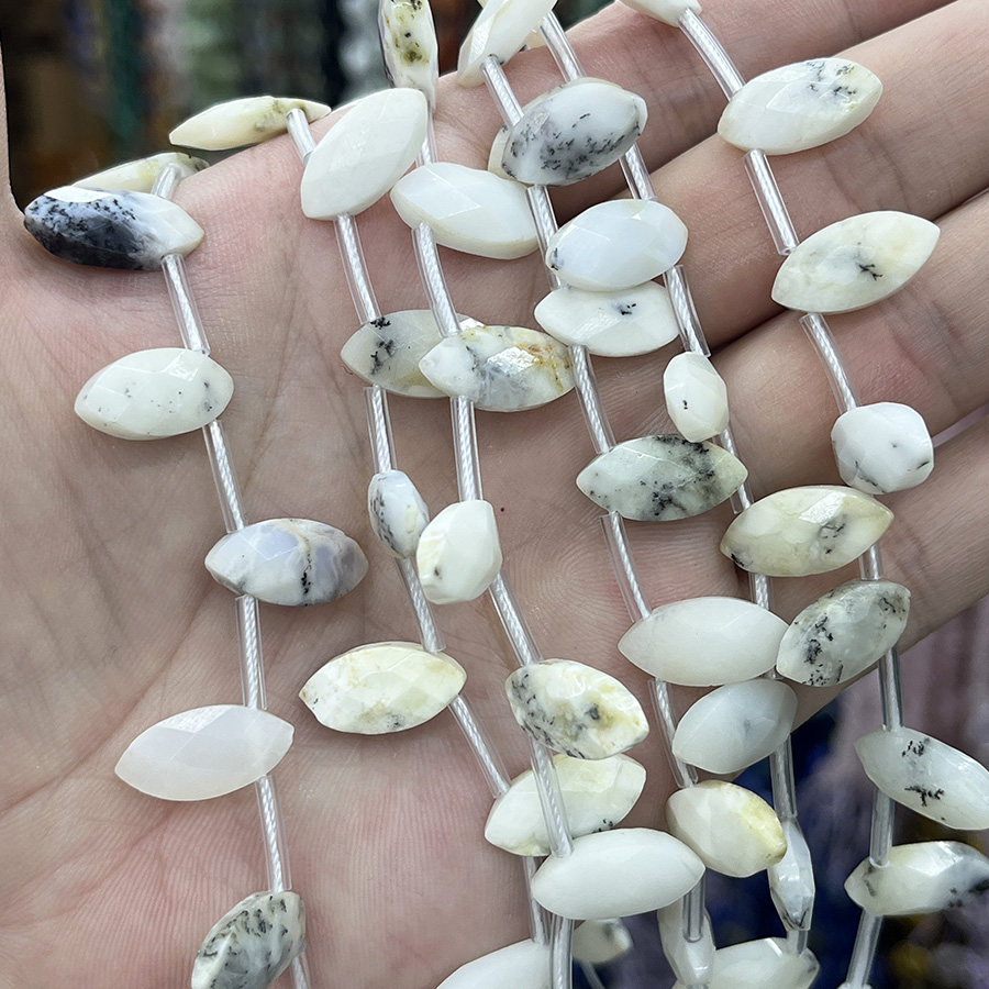 天然白澳宝石切面叶子散珠水晶原石手链项链半成品DIY手串珠饰品