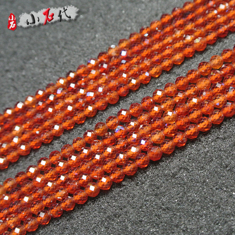 天然橙石榴石散珠圆珠diy手链