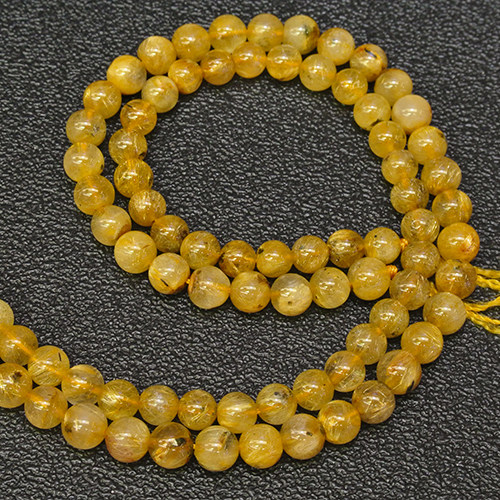 Natural Gold Rutilated Quartz Crystal Beads Scattered Beads Gold Lines Rutile round Beads Semi-Finished DIY Beaded Bracelet/Necklace Ornament