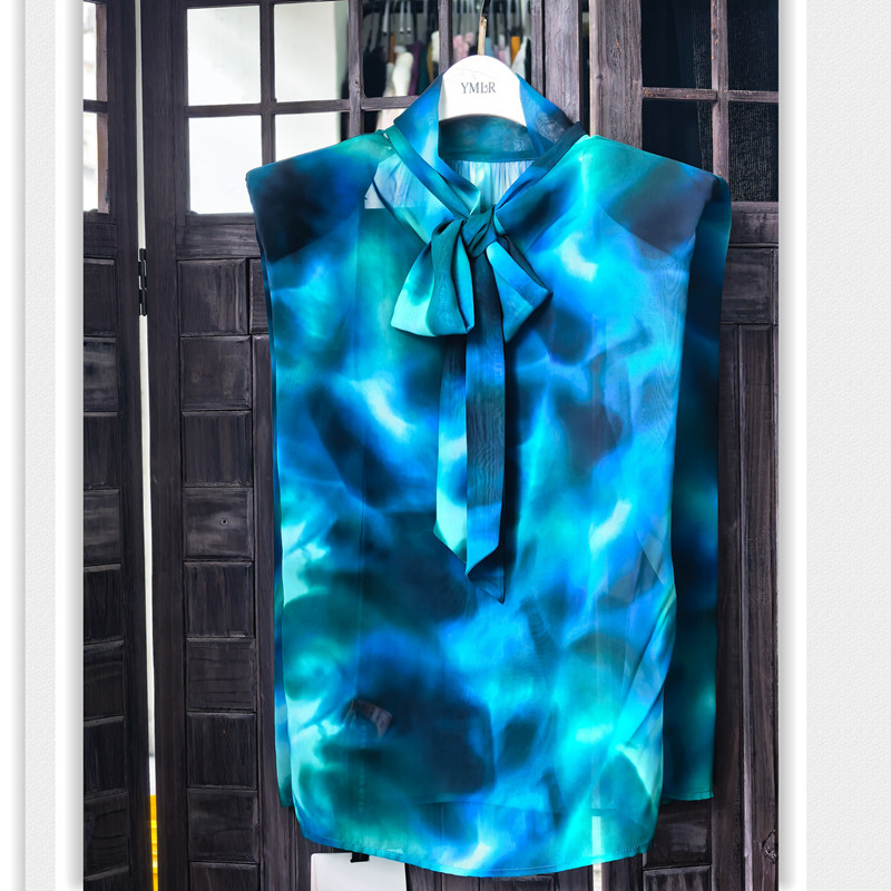 路Y家尾货晕染雪纺衫上衣 带垫肩系带宽松 名媛优雅高领夏季,女装/女士精品,蕾丝衫/雪纺衫,淘宝优惠券,粉丝福利购,淘宝优惠卷