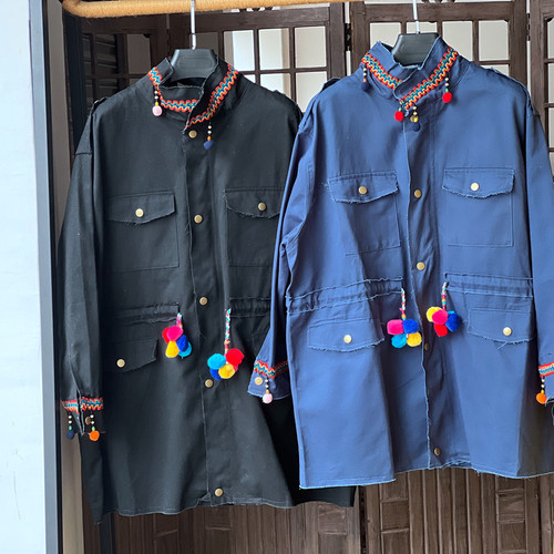 绣花中长款外套全棉休闲风