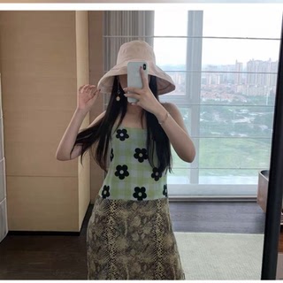 桑蚕丝吊带裙连衣裙 拼接少女直筒蛇纹花朵夏季 鬼马泫雅风